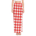 Red And White Buffalo Check Print High Slit Maxi Skirt