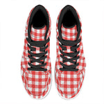 Red And White Buffalo Check Print High Top Leather Sneakers