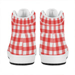 Red And White Buffalo Check Print High Top Leather Sneakers
