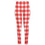 Red And White Buffalo Check Print High-Waisted Pocket Leggings