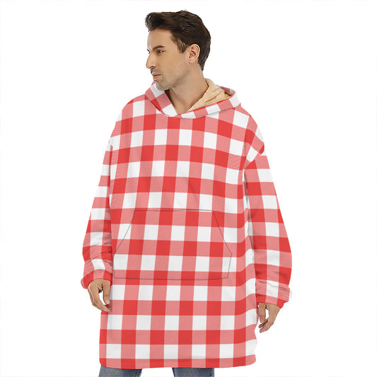 Red And White Buffalo Check Print Hoodie Blanket