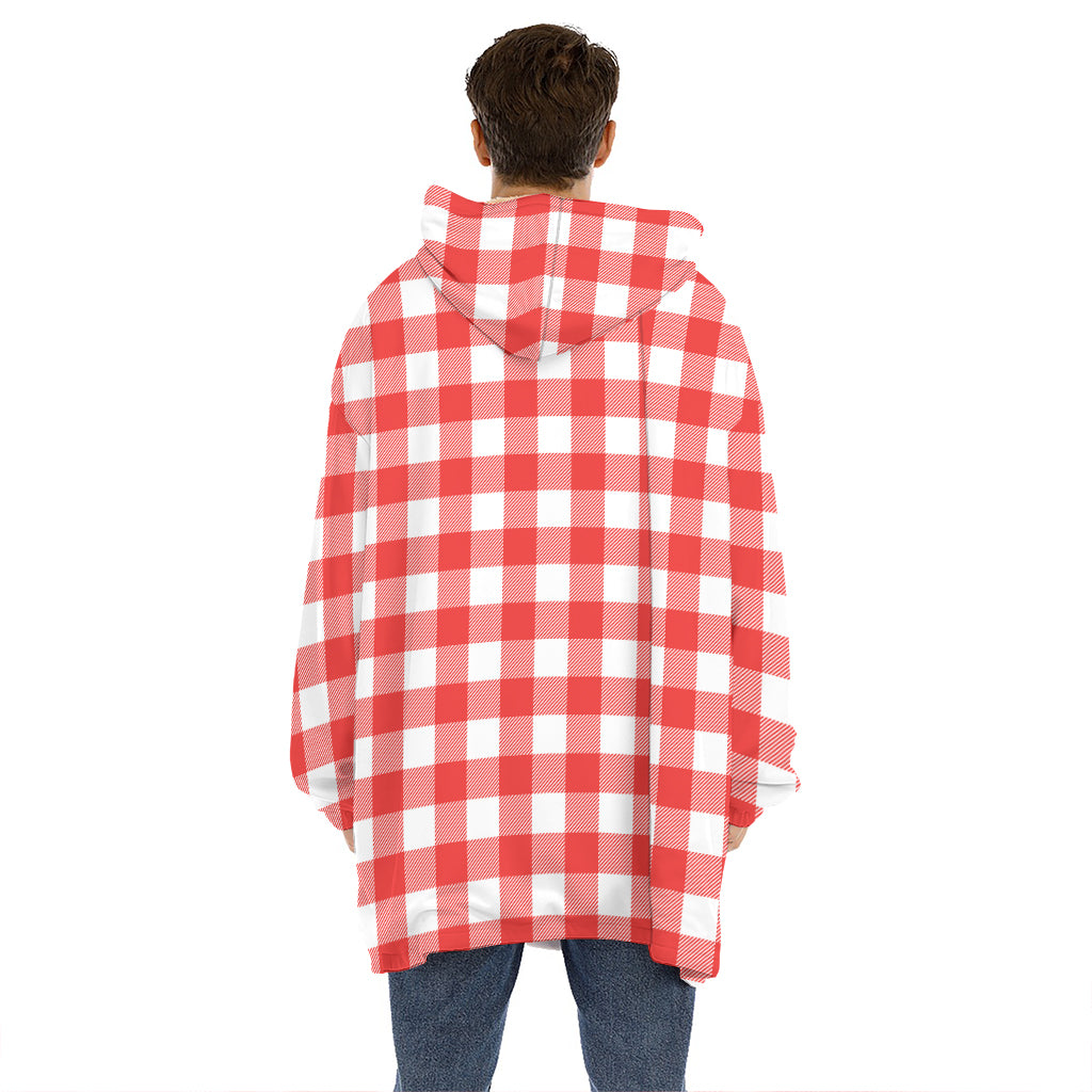 Red And White Buffalo Check Print Hoodie Blanket