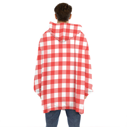 Red And White Buffalo Check Print Hoodie Blanket