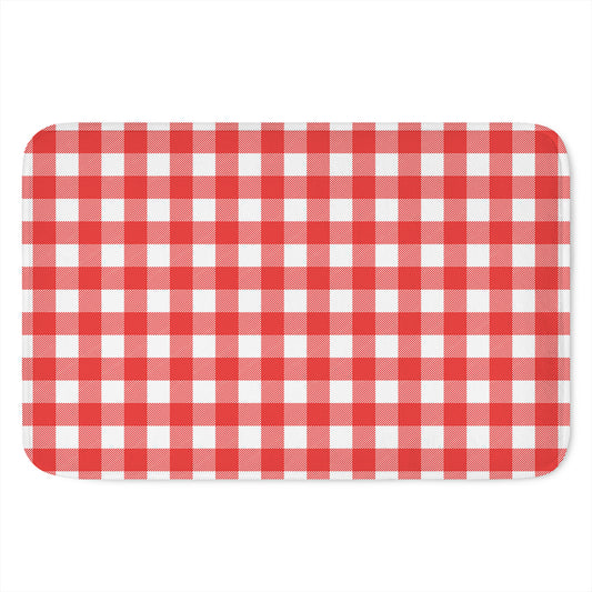 Red And White Buffalo Check Print Indoor Door Mat