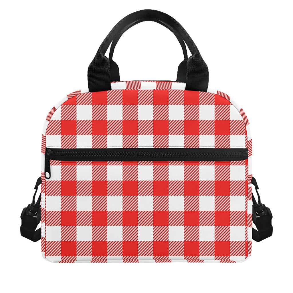 Red And White Buffalo Check Print Insulated Lunch Bag