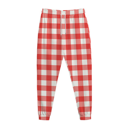 Red And White Buffalo Check Print Jogger Pants