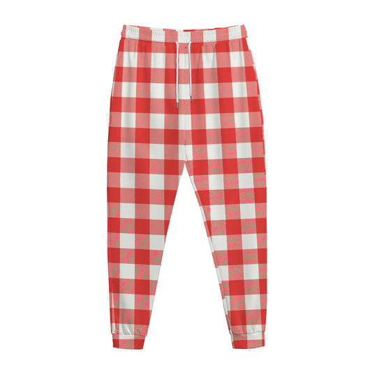 Red And White Buffalo Check Print Jogger Pants