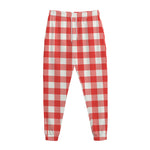 Red And White Buffalo Check Print Jogger Pants