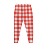 Red And White Buffalo Check Print Jogger Pants