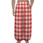Red And White Buffalo Check Print Lantern Pants