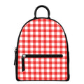 Red And White Buffalo Check Print Leather Backpack