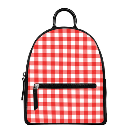 Red And White Buffalo Check Print Leather Backpack