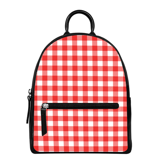 Red And White Buffalo Check Print Leather Backpack