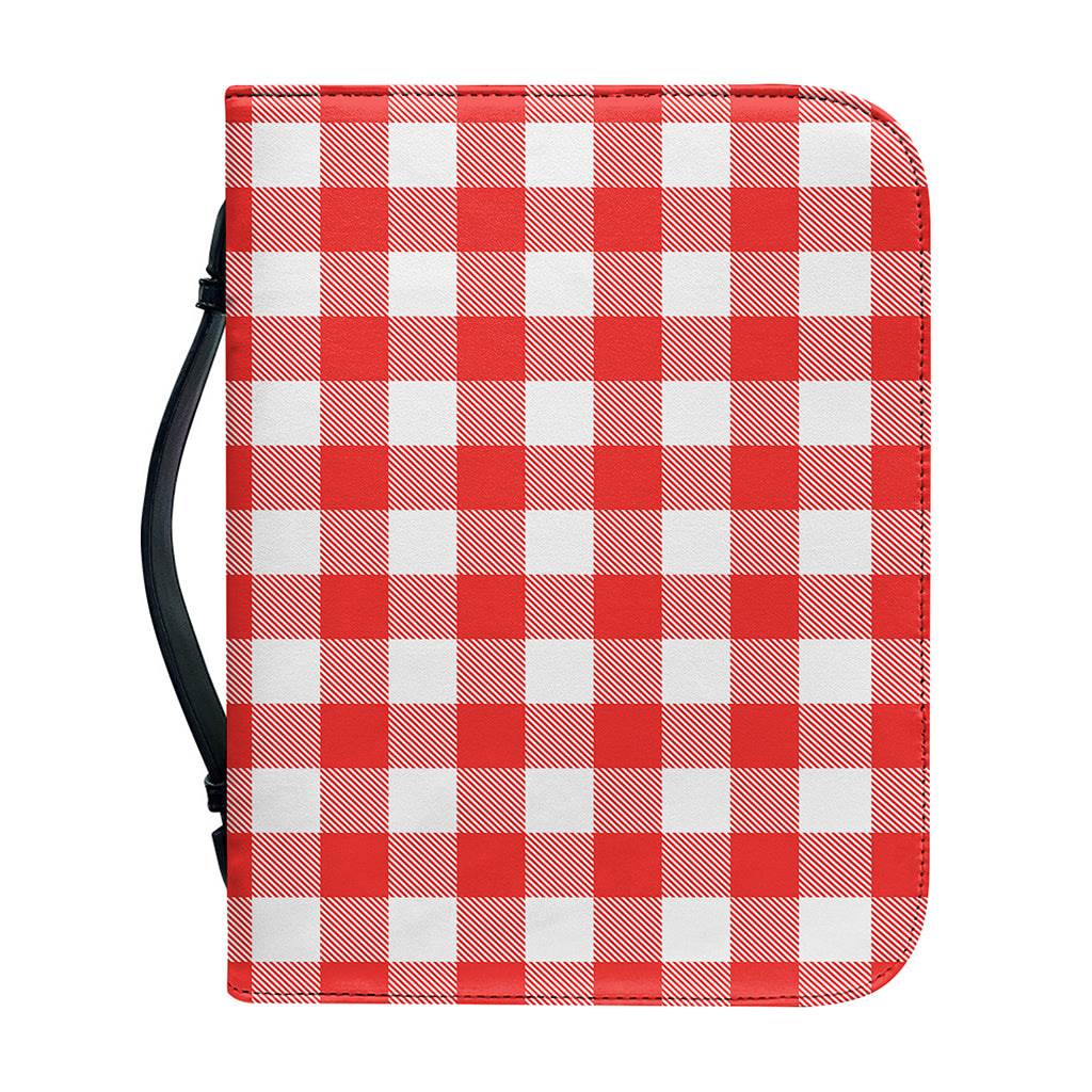 Red And White Buffalo Check Print Leather Bible Cover
