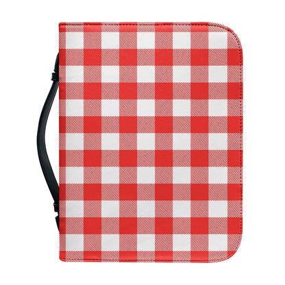 Red And White Buffalo Check Print Leather Bible Cover
