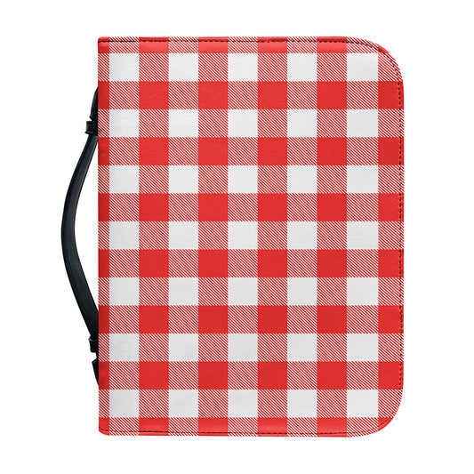 Red And White Buffalo Check Print Leather Bible Cover