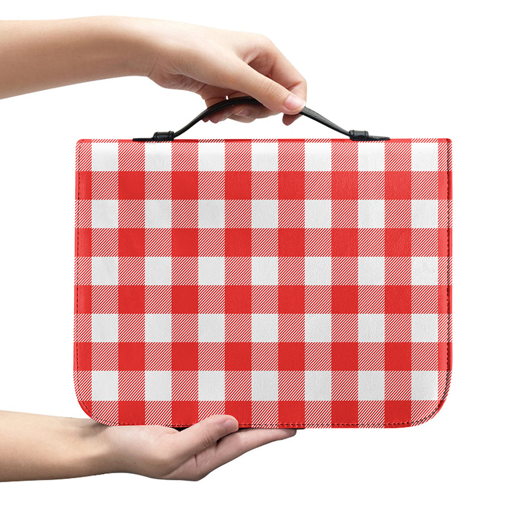 Red And White Buffalo Check Print Leather Bible Cover