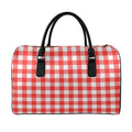 Red And White Buffalo Check Print Leather Duffel Bag