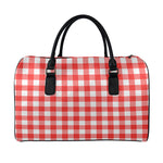 Red And White Buffalo Check Print Leather Duffle Bag