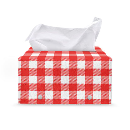 Red And White Buffalo Check Print Leather Tissue Box Cover