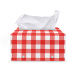 Red And White Buffalo Check Print Leather Tissue Box Cover