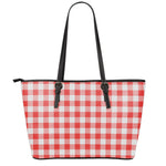 Red And White Buffalo Check Print Leather Tote Bag