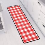 Red And White Buffalo Check Print Long Kitchen Mat