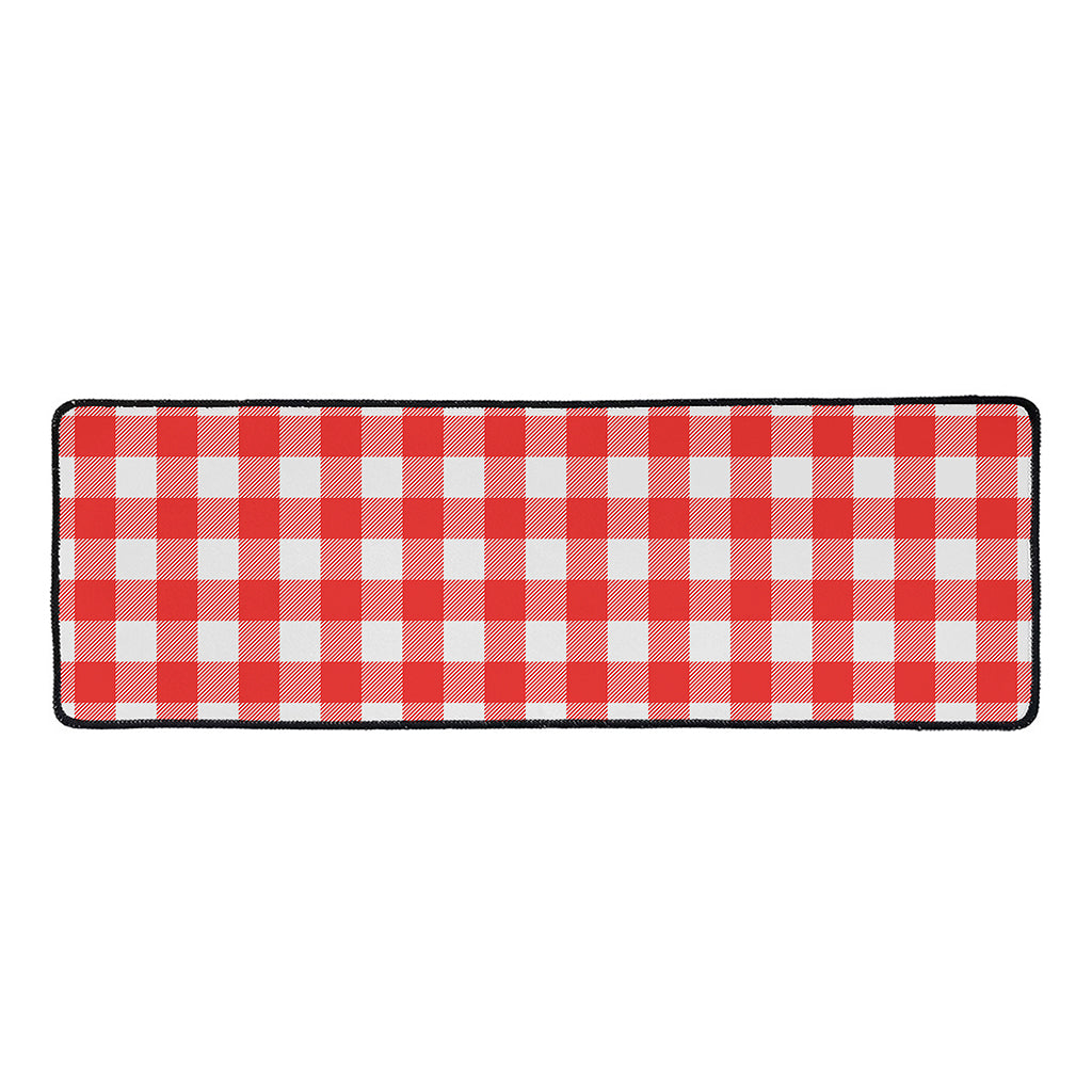 Red And White Buffalo Check Print Long Kitchen Mat