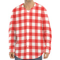 Red And White Buffalo Check Print Long Sleeve Baseball Jersey