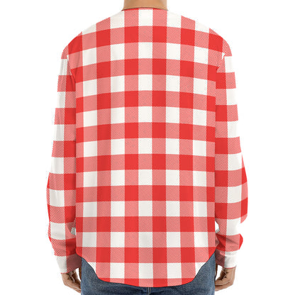 Red And White Buffalo Check Print Long Sleeve Baseball Jersey