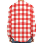 Red And White Buffalo Check Print Long Sleeve Baseball Jersey
