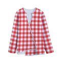 Red And White Buffalo Check Print Long Sleeve Short Coat