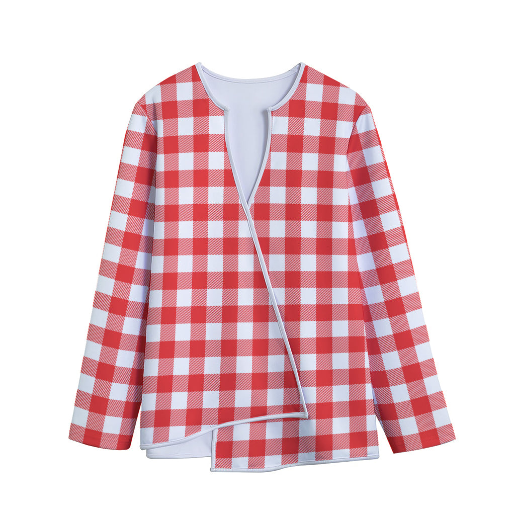Red And White Buffalo Check Print Long Sleeve Short Coat
