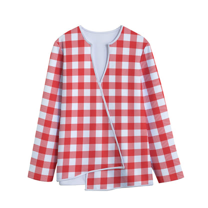 Red And White Buffalo Check Print Long Sleeve Short Coat
