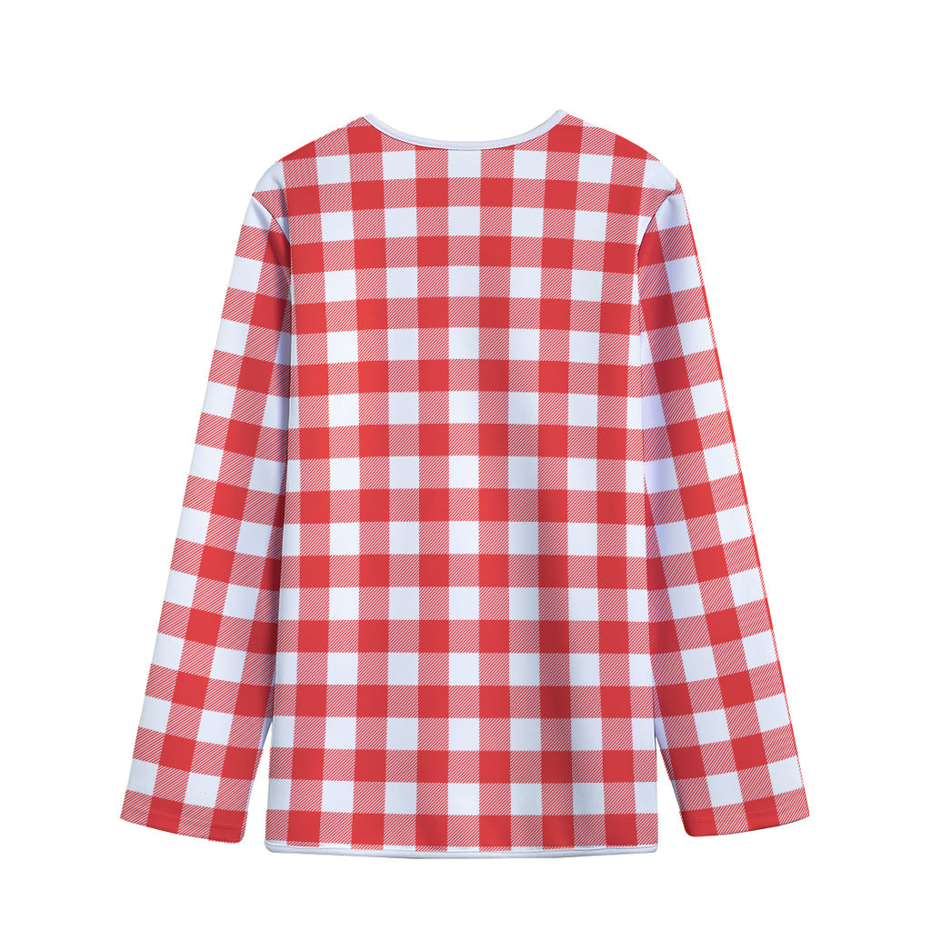 Red And White Buffalo Check Print Long Sleeve Short Coat