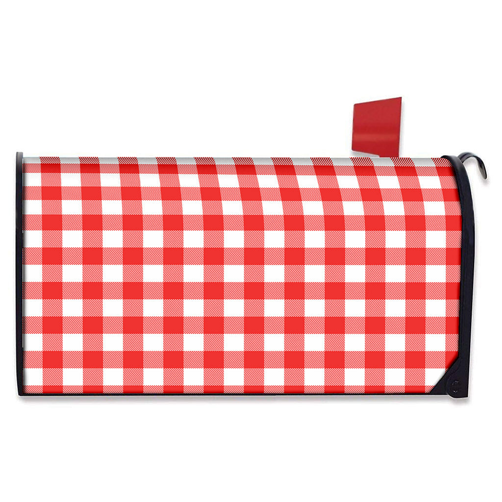 Red And White Buffalo Check Print Mailbox Cover
