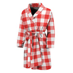 Red And White Buffalo Check Print Men's Bathrobe
