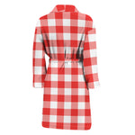 Red And White Buffalo Check Print Men's Bathrobe