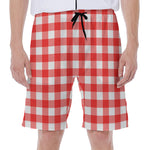 Red And White Buffalo Check Print Men's Beach Shorts