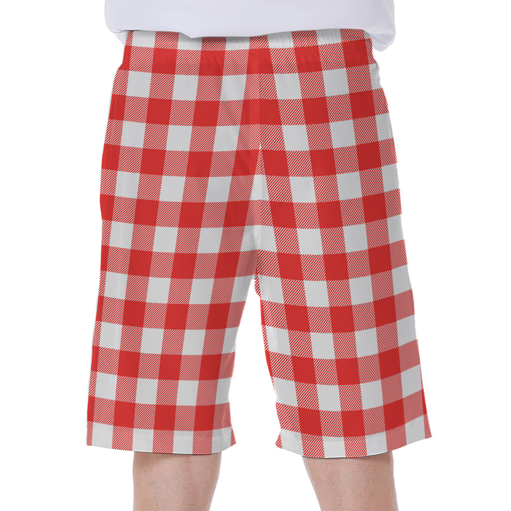 Red And White Buffalo Check Print Men's Beach Shorts