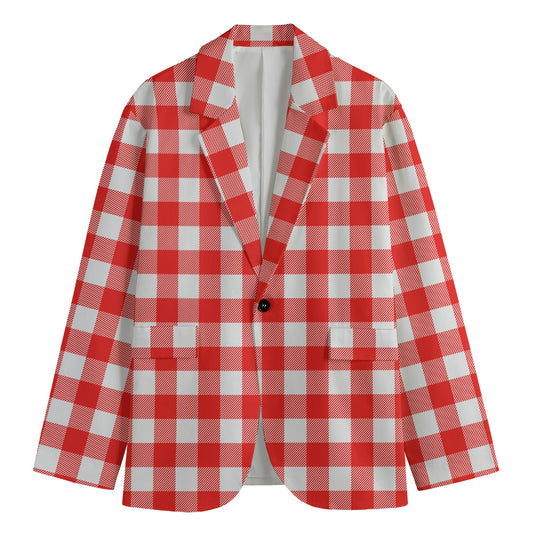 Red And White Buffalo Check Print Men's Blazer