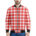 Red And White Buffalo Check Print Men's Bomber Jacket
