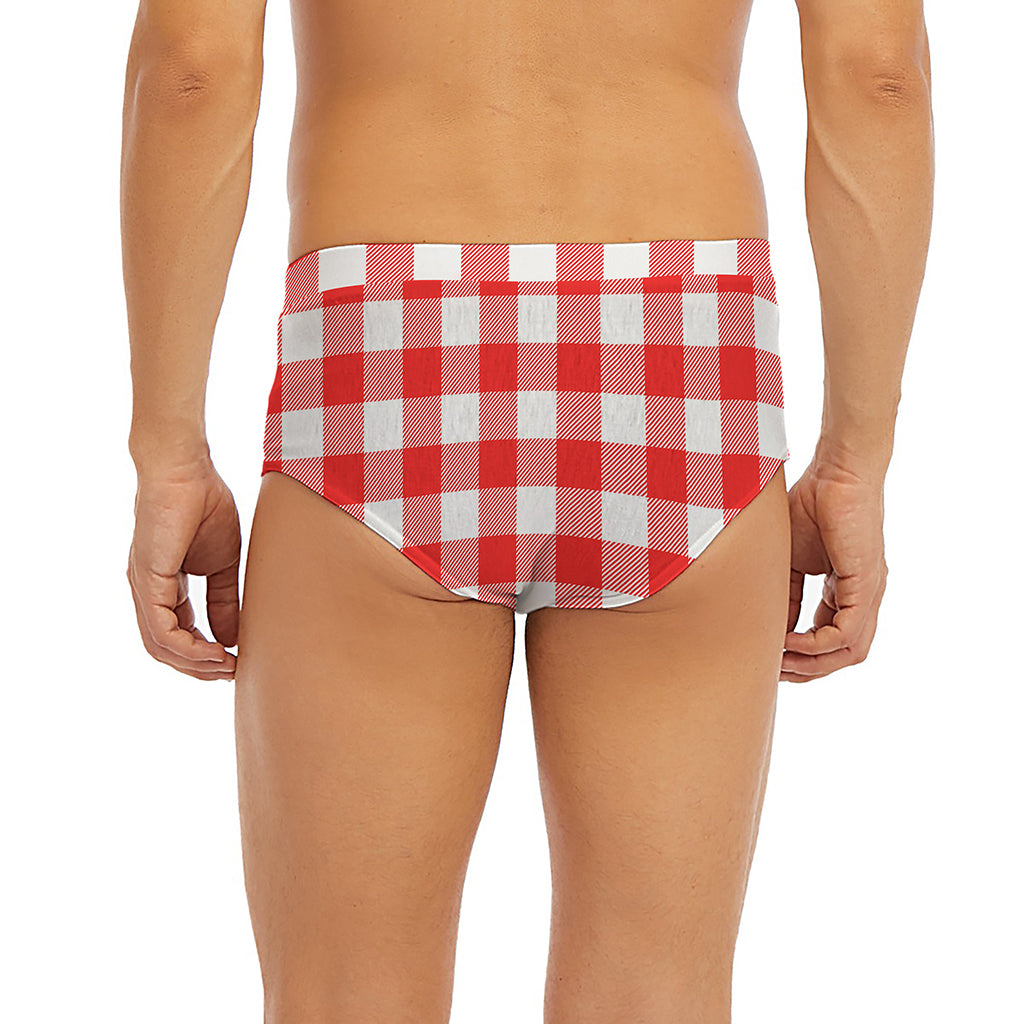 Red And White Buffalo Check Print Men's Briefs
