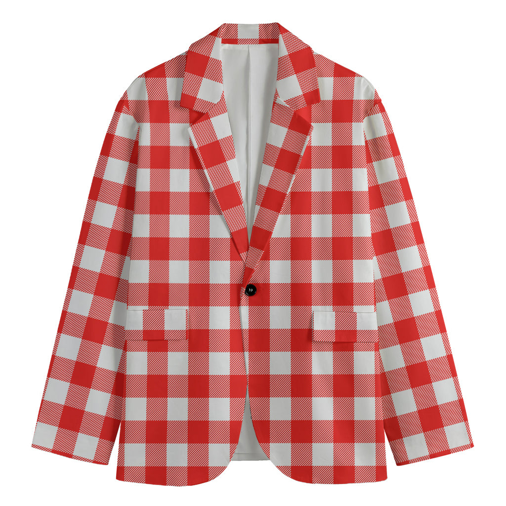 Red And White Buffalo Check Print Men's Cotton Blazer