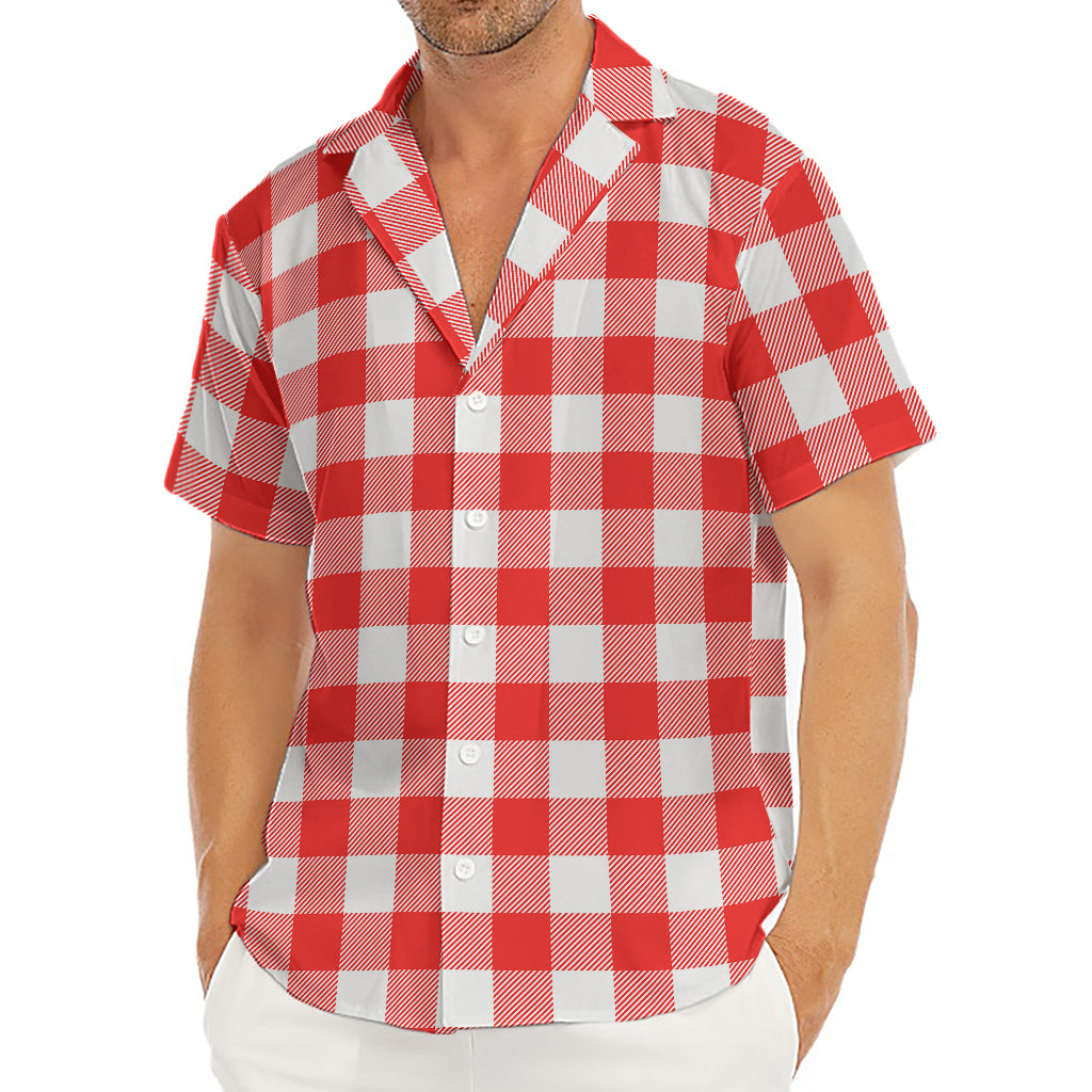 Red And White Buffalo Check Print Men's Deep V-Neck Shirt
