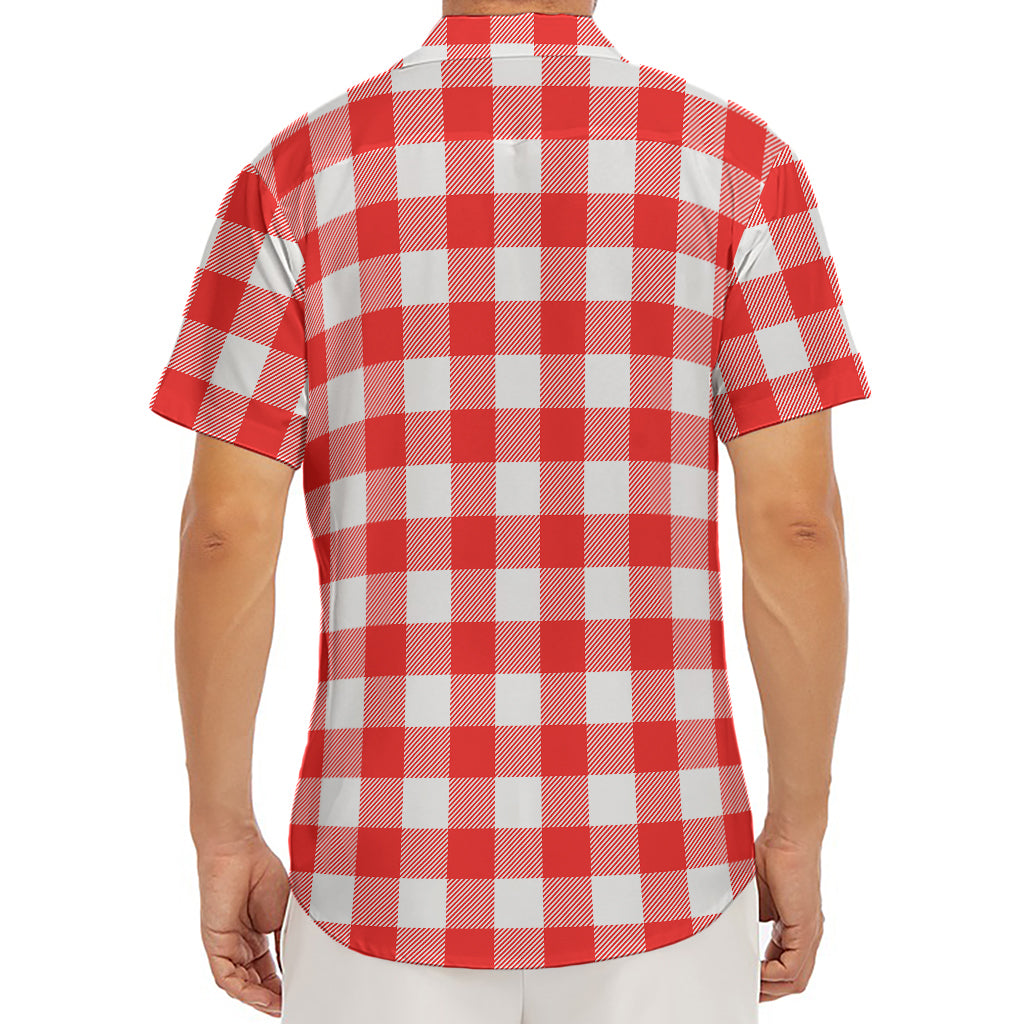 Red And White Buffalo Check Print Men's Deep V-Neck Shirt