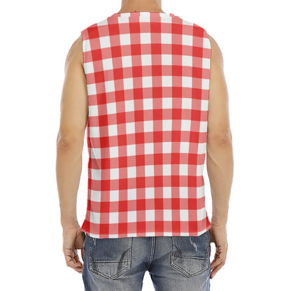 Red And White Buffalo Check Print Men's Fitness Tank Top
