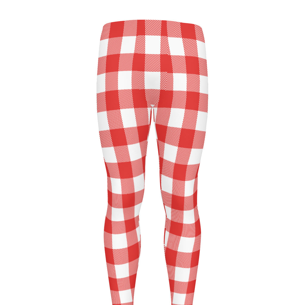 Red And White Buffalo Check Print Men's leggings