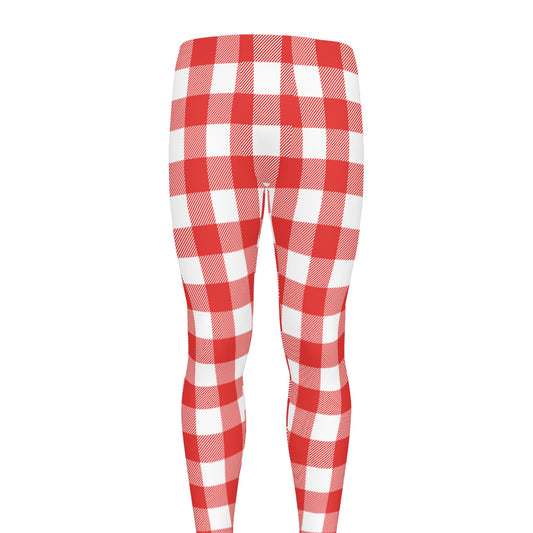 Red And White Buffalo Check Print Men's leggings