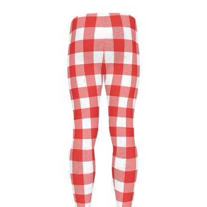 Red And White Buffalo Check Print Men's leggings